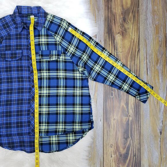 Wild Fable Flannel Oversized Boyfriend Shirt Spliced Plaid & Checks Pockets S - Picture 13 of 13